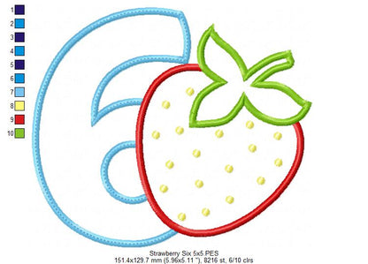 Strawberry Number 6 Six 6th Birthday - Applique