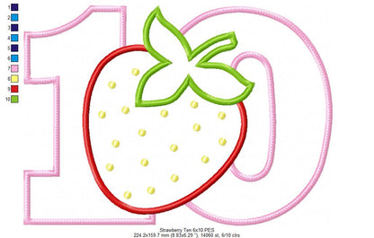 Strawberry Number Ten 10 Tenth Birthday - Applique