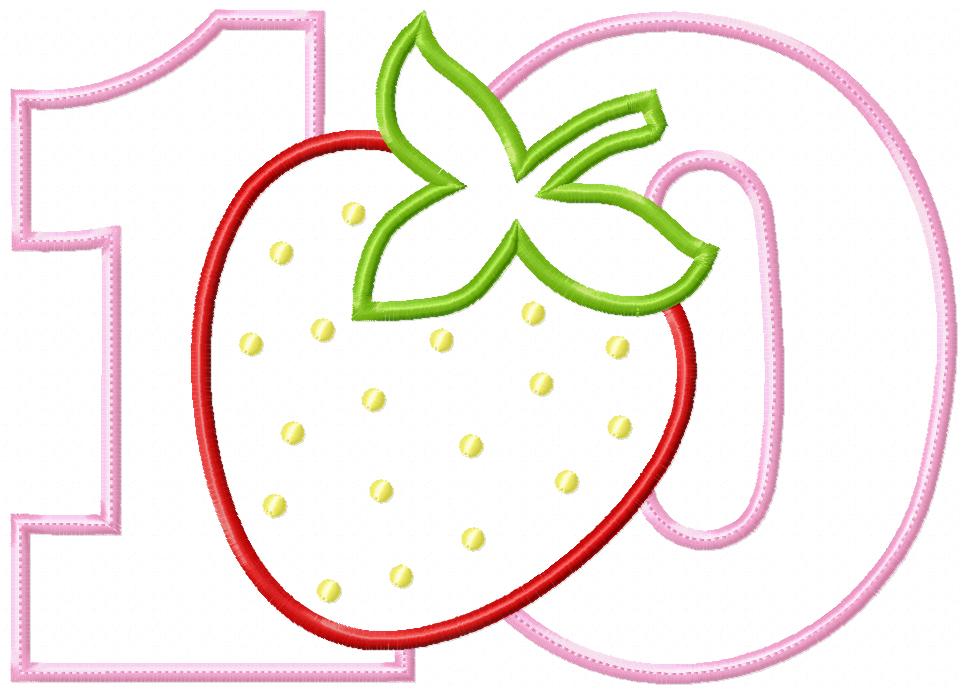 Strawberry Number Ten 10 Tenth Birthday - Applique