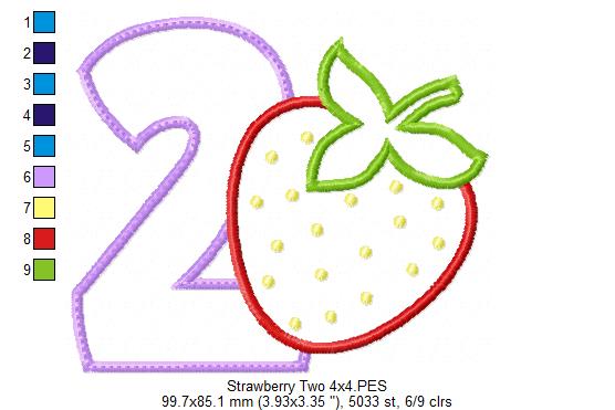 Strawberry Number 2 Two 2nd Birthday - Applique