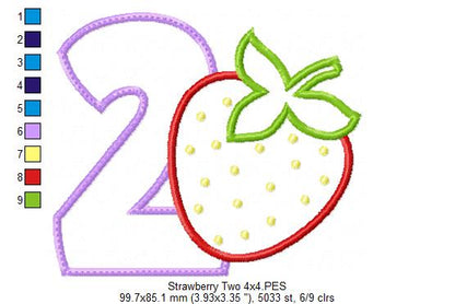 Strawberry Number 2 Two 2nd Birthday - Applique