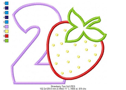 Strawberry Number 2 Two 2nd Birthday - Applique