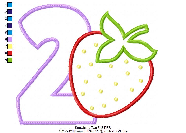 Strawberry Number 2 Two 2nd Birthday - Applique