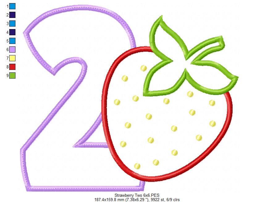 Strawberry Number 2 Two 2nd Birthday - Applique