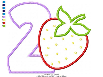 Strawberry Number 2 Two 2nd Birthday - Applique
