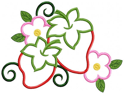 Strawberry and Flowers - Applique - Machine Embroidery Design