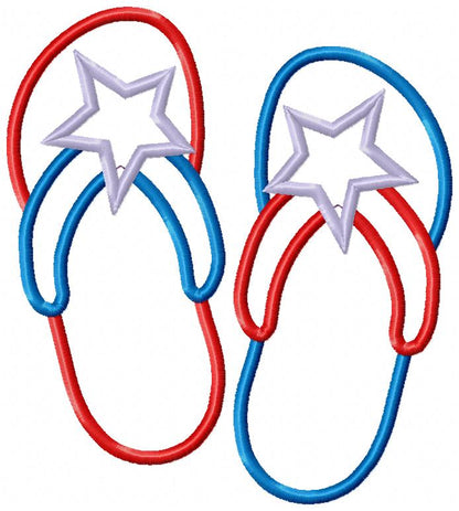 Summer 4th of July Flip Flops - Applique - Machine Embroidery Design
