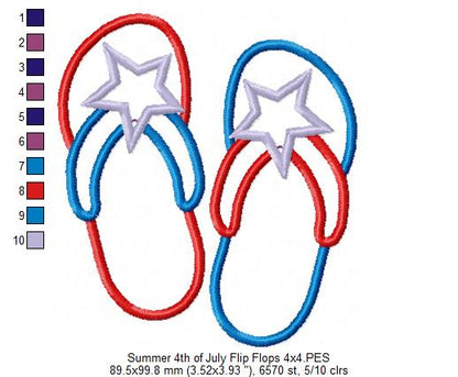 Summer 4th of July Flip Flops - Applique - Machine Embroidery Design