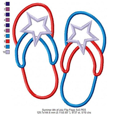 Summer 4th of July Flip Flops - Applique - Machine Embroidery Design