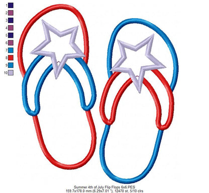 Summer 4th of July Flip Flops - Applique - Machine Embroidery Design