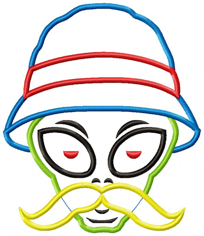 Summer Mustache Alien Wearing Bucket Hat - Applique
