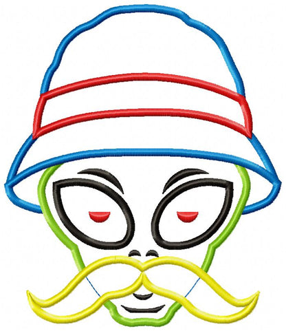 Summer Mustache Alien Wearing Bucket Hat - Applique