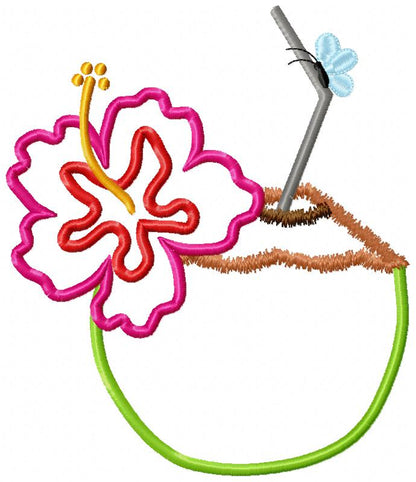 Summer Coconut with Hibiscus Flower - Applique