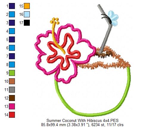 Summer Coconut with Hibiscus Flower - Applique