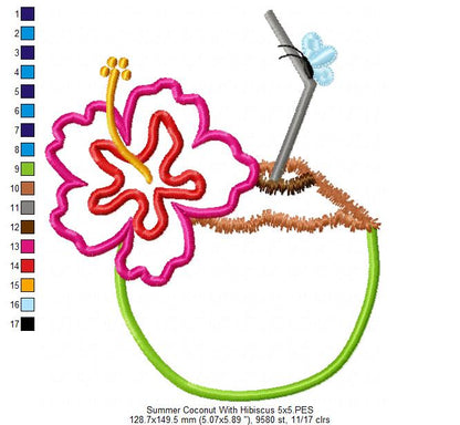 Summer Coconut with Hibiscus Flower - Applique