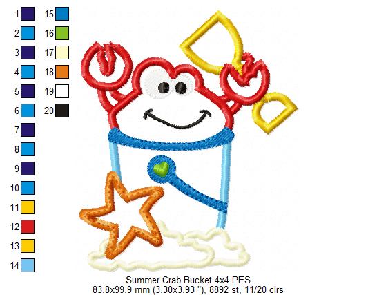 Summer Crab Beach Bucket - Applique