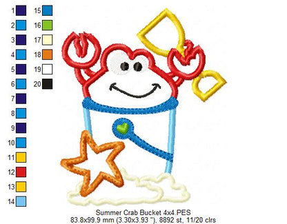 Summer Crab Beach Bucket - Applique