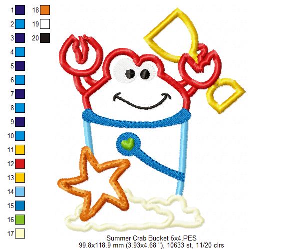 Summer Crab Beach Bucket - Applique
