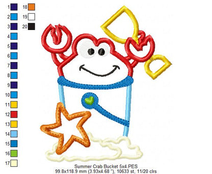Summer Crab Beach Bucket - Applique