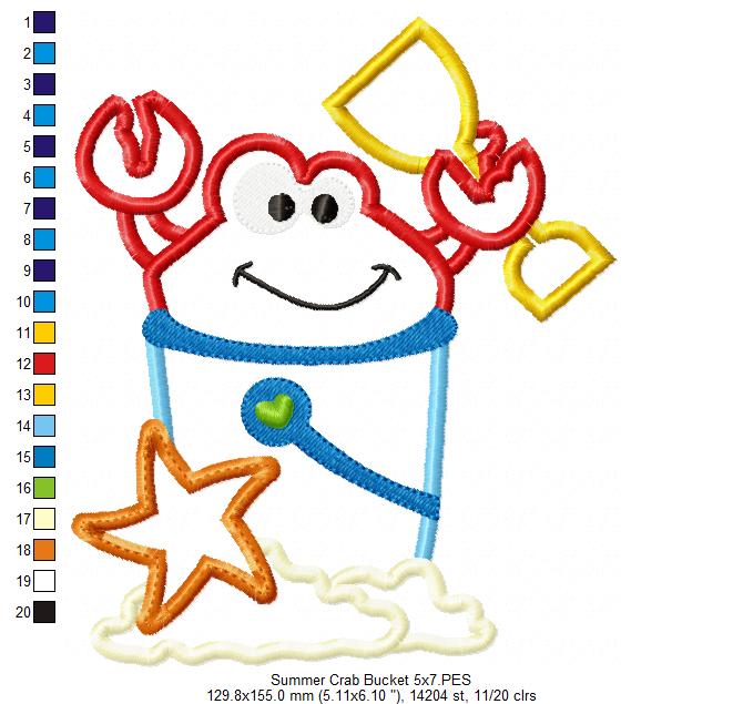 Summer Crab Beach Bucket - Applique