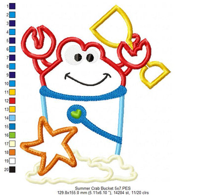 Summer Crab Beach Bucket - Applique
