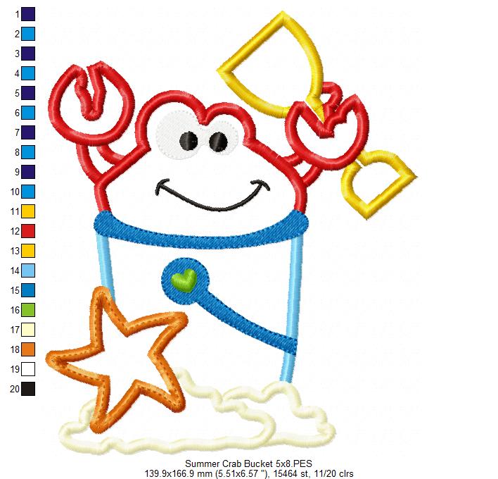 Summer Crab Beach Bucket - Applique
