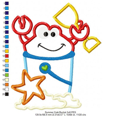Summer Crab Beach Bucket - Applique