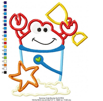 Summer Crab Beach Bucket - Applique