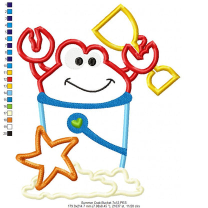 Summer Crab Beach Bucket - Applique
