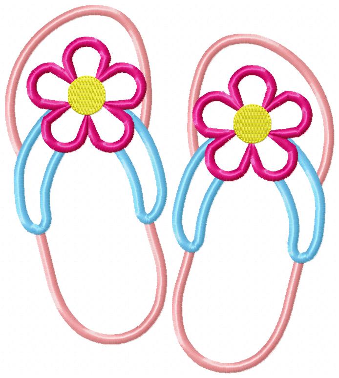 Summer Flip Flops with Flower - Applique - Machine Embroidery Design