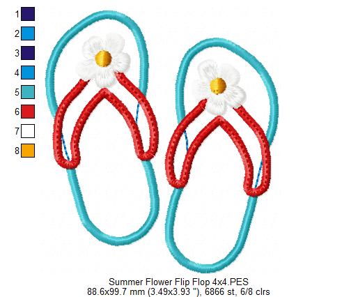 Summer Flip Flops - Applique - Machine Embroidery Design