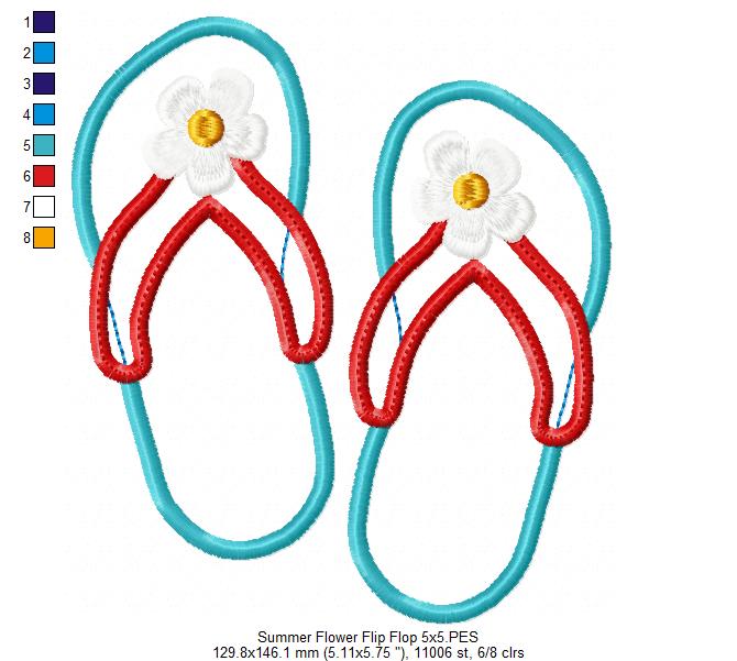 Summer Flip Flops - Applique - Machine Embroidery Design