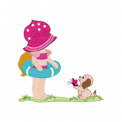 Summer Girl and Puppy - Fill Stitch