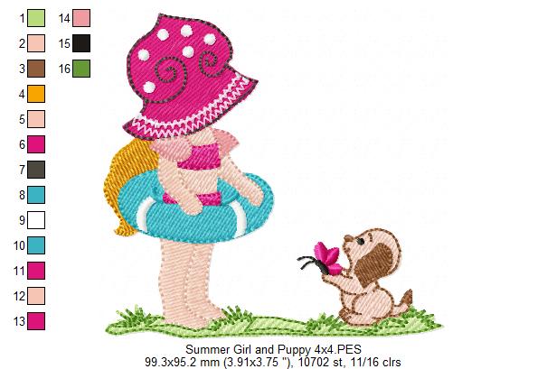 Summer Girl and Puppy - Fill Stitch