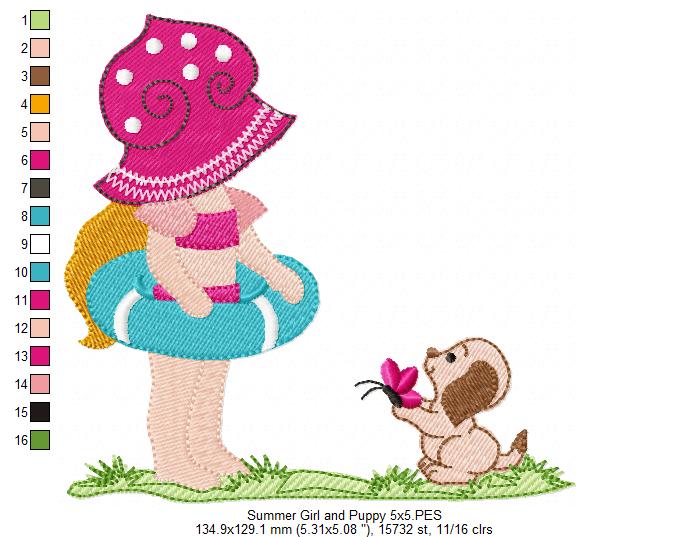 Summer Girl and Puppy - Fill Stitch