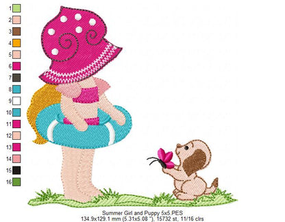 Summer Girl and Puppy - Fill Stitch