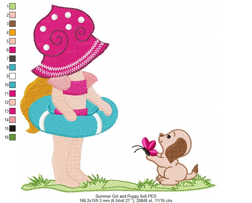 Summer Girl and Puppy - Fill Stitch