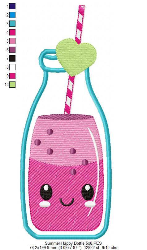 Summer Tropical Happy Bottle Drink - Applique