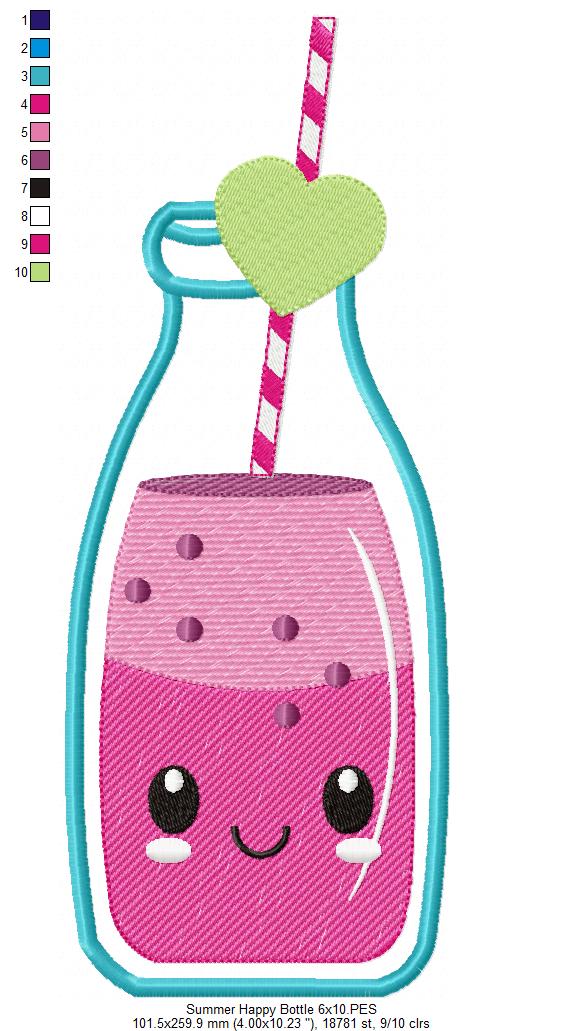 Summer Tropical Happy Bottle Drink - Applique