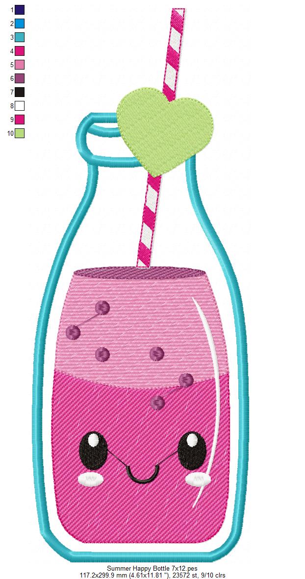 Summer Tropical Happy Bottle Drink - Applique