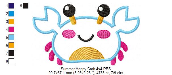 Summer Happy Crab - Applique