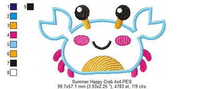 Summer Happy Crab - Applique