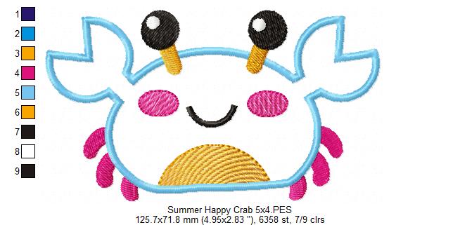 Summer Happy Crab - Applique