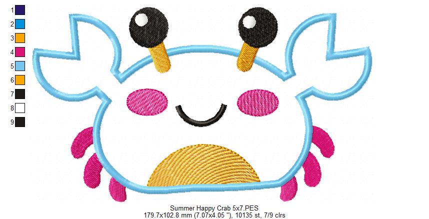 Summer Happy Crab - Applique