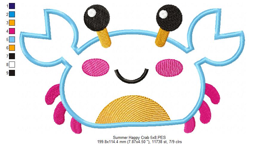 Summer Happy Crab - Applique
