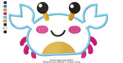 Summer Happy Crab - Applique