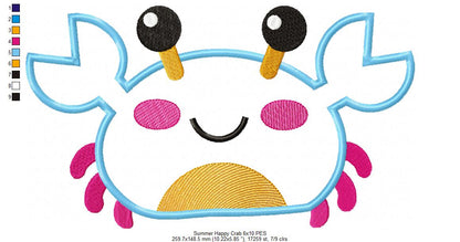 Summer Happy Crab - Applique