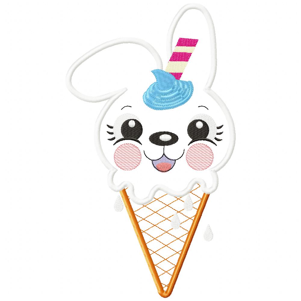 Summer Ice Cream Bunny - Applique - Machine Embroidery Design