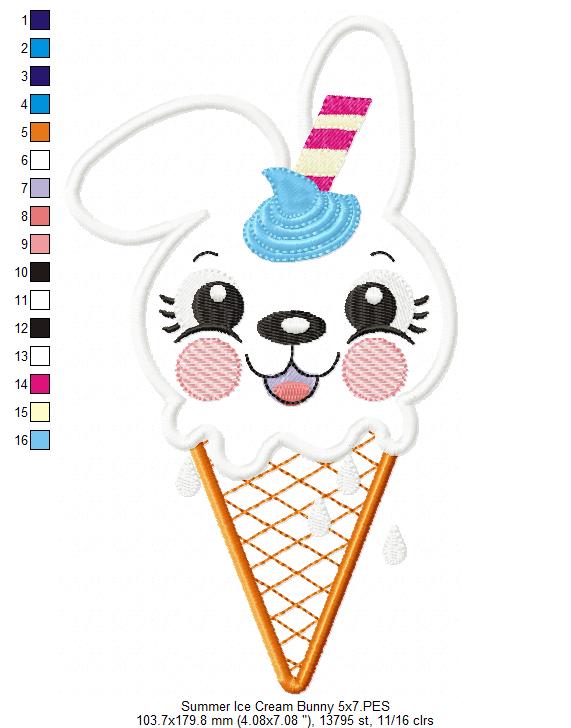 Summer Ice Cream Bunny - Applique - Machine Embroidery Design