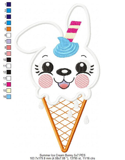 Summer Ice Cream Animals Collection - Applique - Set of 5 designs